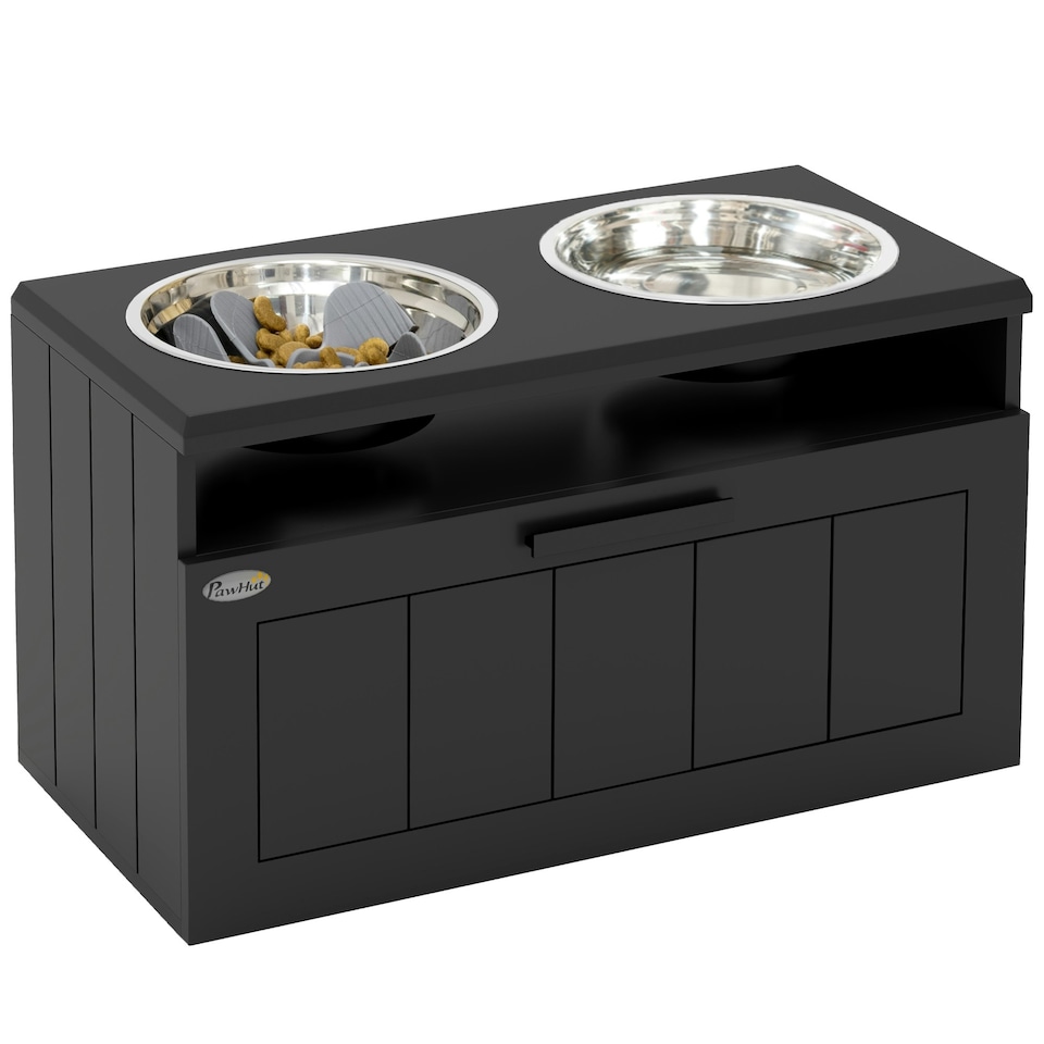 image 1 of PawHut Raised Dog Bowl, Elevated Dog Bowls with Slow Feeder Dog Bowl, Black Black