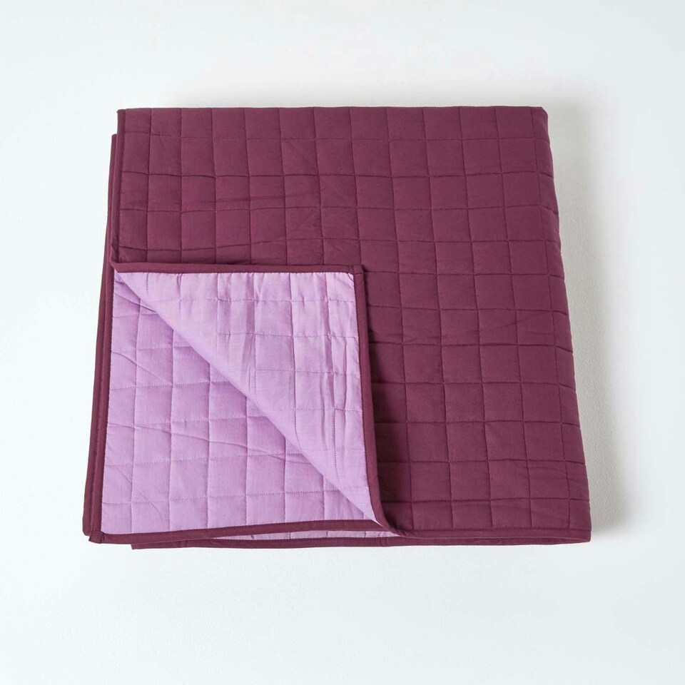 image 1 of Homescapes Cotton Quilted Reversible Bedspread Lavender Purple -150 x 200 cm Purple