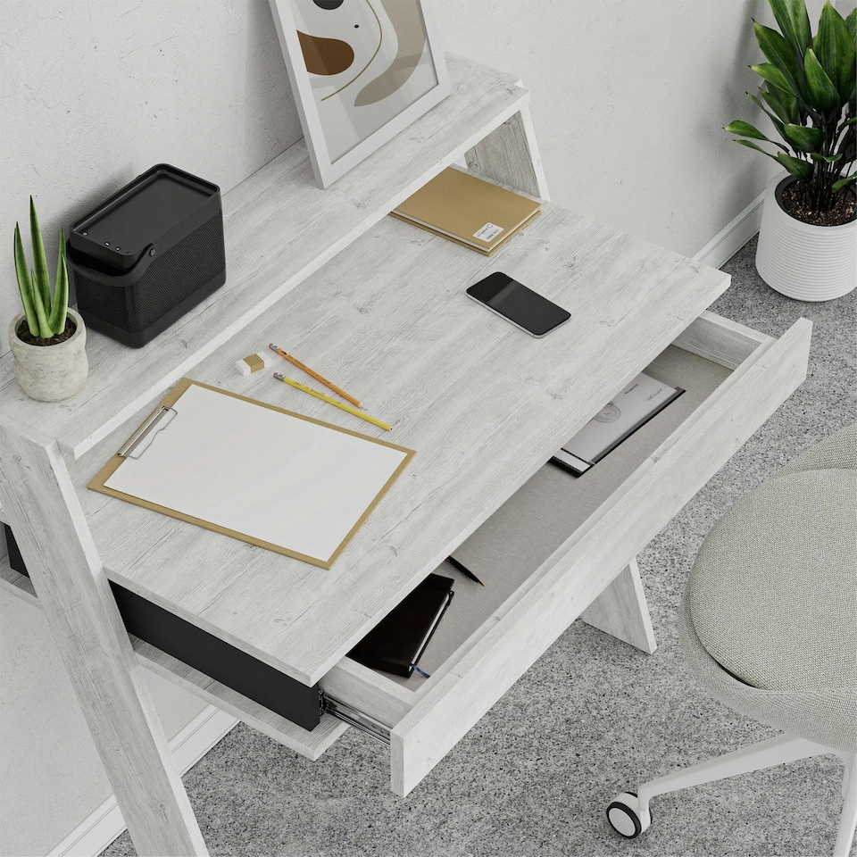 image 1 of Cowork Modern Desk Ancient White Wall Mounted With Drawer 94cm Wide | White