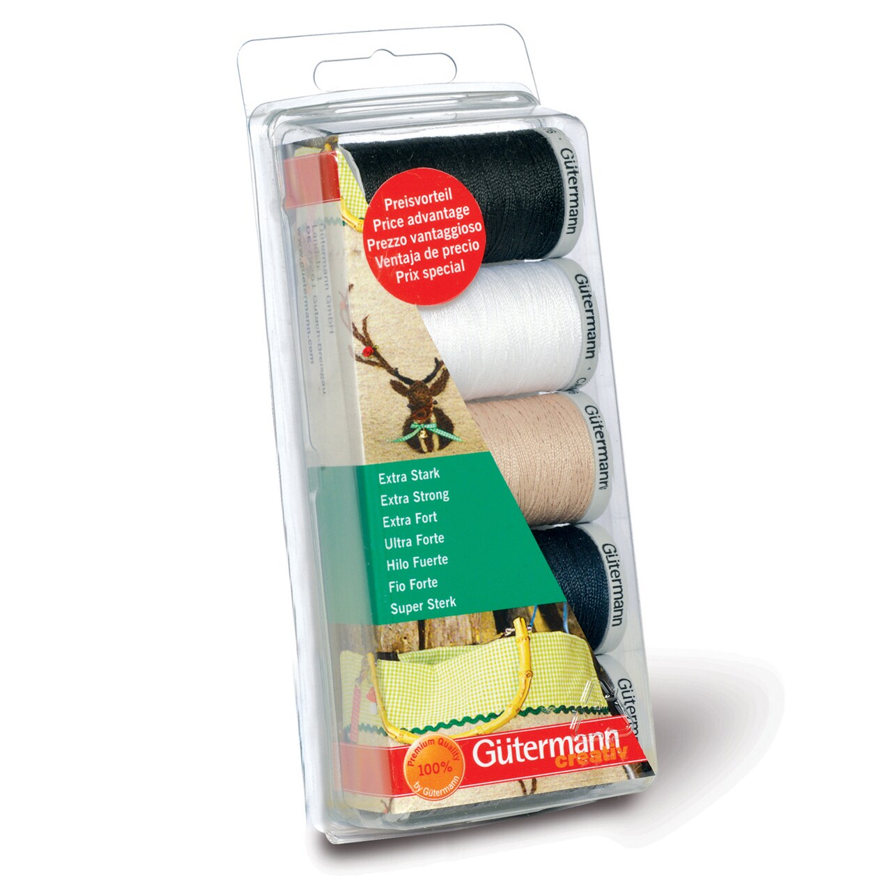 Gutermann Extra Strong Thread Set - 5x100m Assorted, Heavy-Duty Polyester for Jeans, Repairs & Upholstery