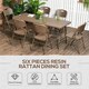 image 3 of Outsunny 6 Seater Garden Dining Set, Rattan Style HDPE Garden Furniture Set, Outdoor Dining Table and Chairs with 6 Armchairs and Rectangular Plastic Top Table for Patio, Balcony, Dark Brown