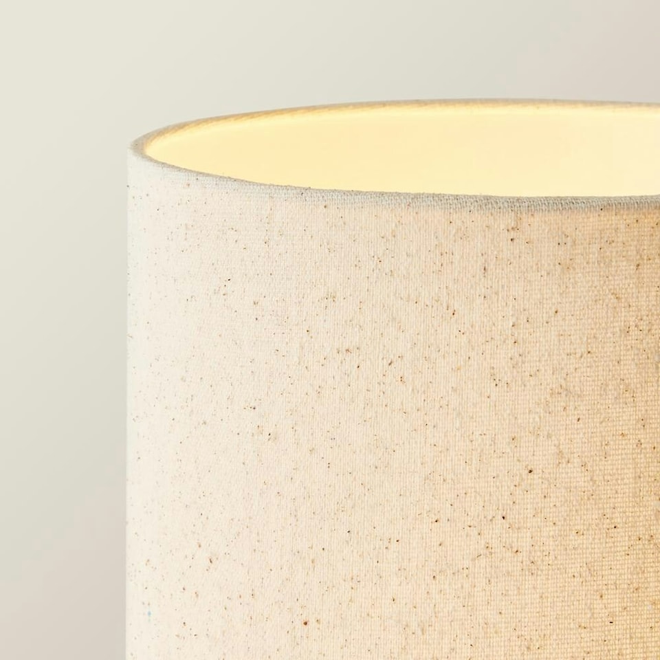 image 1 of ValueLights Wyatt Natural Linen Tall Lamp Shade Walnut Wood Bobbin Floor Lamp | Cream