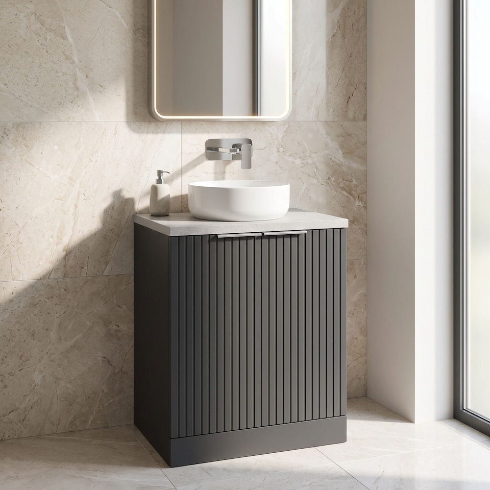 image 1 of Balterley Callingwood Contemporary Floor Standing 2 Door Vanity Unit with White Sparkle Laminate Worktop , 600mm, Dark Grey