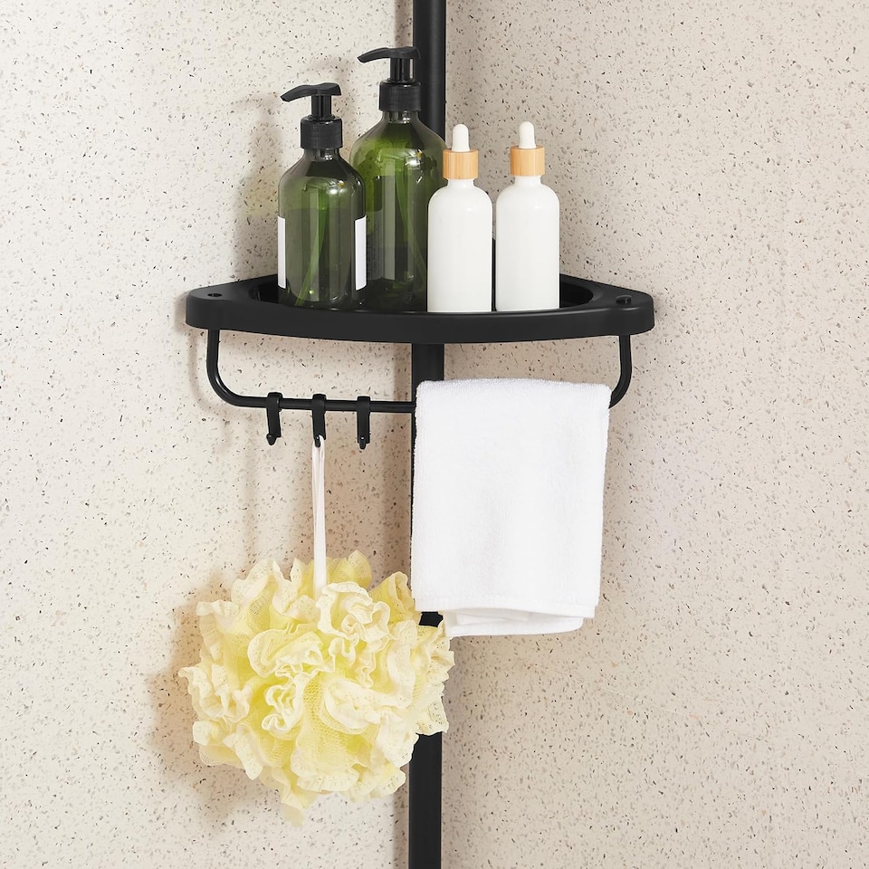 image 1 of Adjustable 4-Tier Corner Shower Caddy Storage Organizer for Bathroom, Black