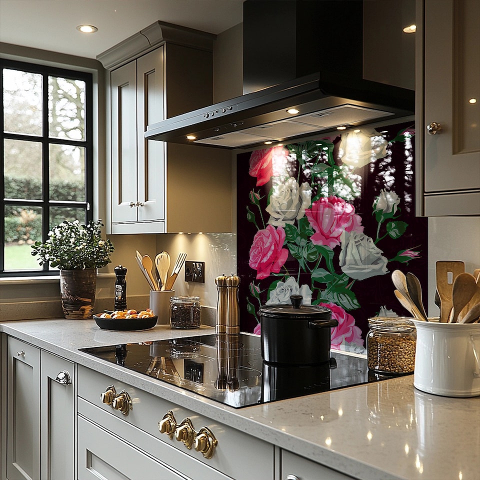 image 1 of Pattern Of Pink And White Flowers Splash Back | White