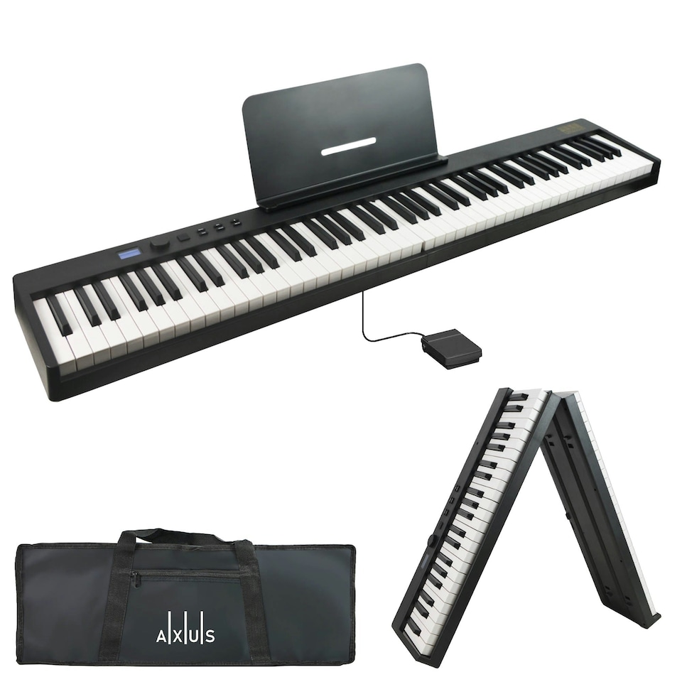 image 1 of Axus 88 Key Portable Folding Digital Piano Keyboard, Full Size Semi-Weighted Keys, Sustain Pedal, Rechargeable Battery