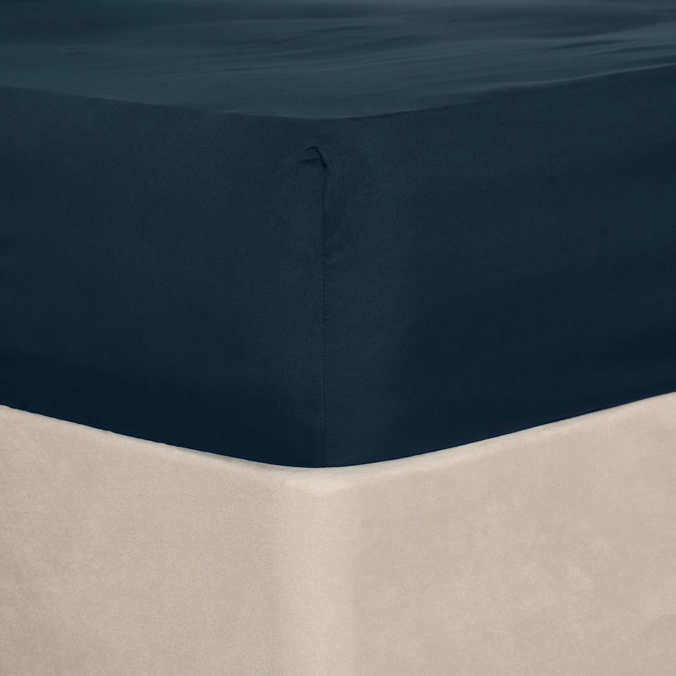 image 1 of OHS Soft Plain Fitted Bed 25cm Deep Elasticated Sheet, Double - Navy Blue