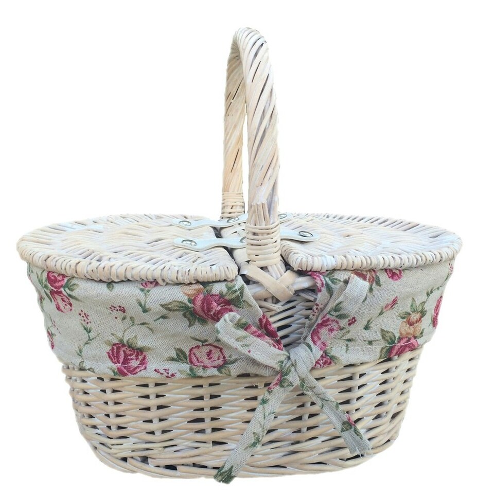 image 1 of White Wash Lidded Basket with Lining Red | Red And White Checked | One Size