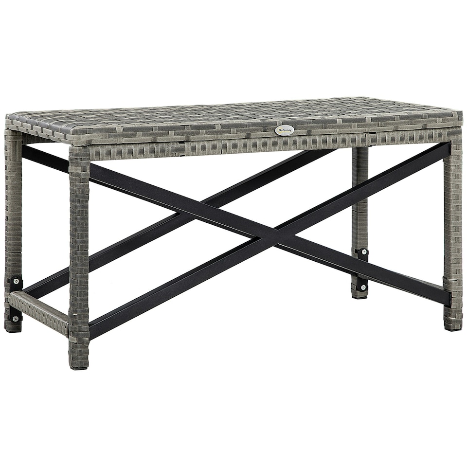 image 1 of Outsunny PE Wicker Outdoor Coffee Table, Rattan Side Table with Board