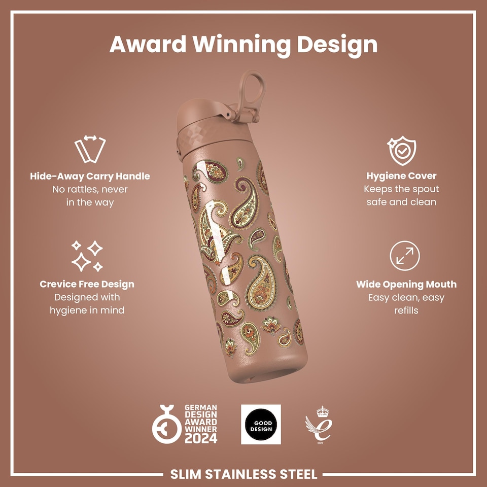 image 1 of Leak Proof Slim Water Bottle, Stainless Steel, 600ml (20oz)