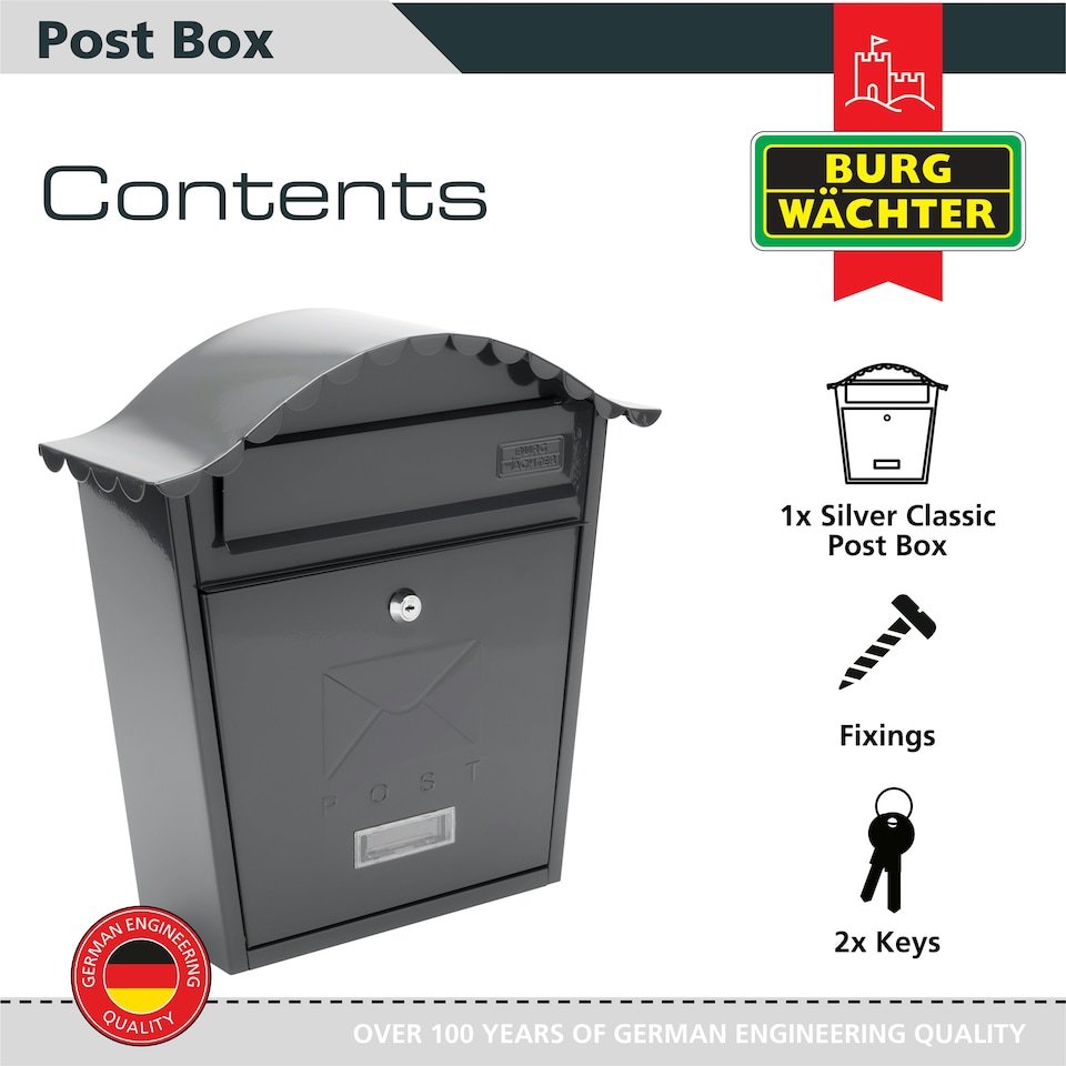 image 1 of Burg-Wachter Classic Wall Mounted Galvanised Steel Lockable Weatherproof Post Box - 36x37x13cm N/A | Anthracite