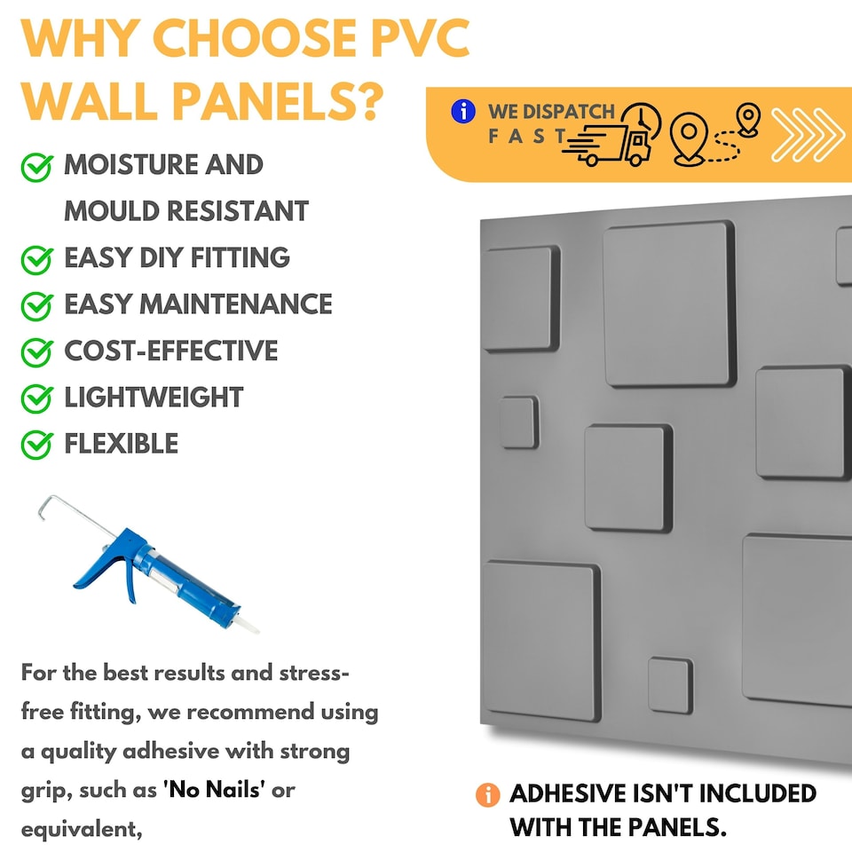 image 1 of NOVECRAFTO 3D Geometric Wall Panels – Matt White Squares Design – 6 PVC Sheets – 1.5m² (16.15sqft) – Interior Cladding Wall Tile Effect | White