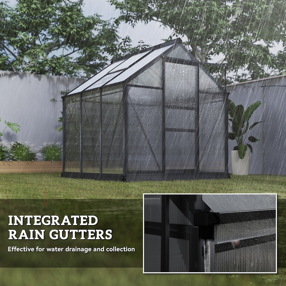 image 1 of Outsunny 6x6ft Walk-In Polycarbonate Greenhouse Plant Grow Galvanized Aluminium | Grey