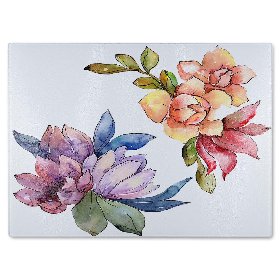 image 1 of Rainbow Flowers Glass Chopping Board | Multi