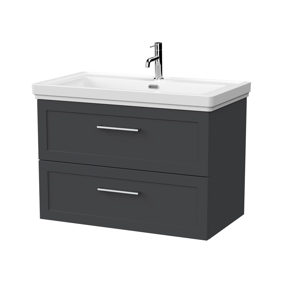 image 1 of Balterley Stonnall Traditional Wall Hung 2 Drawers Vanity Unit with Traditional 1 Tap Hole Fireclay Basin, 800mm, Dark Grey
