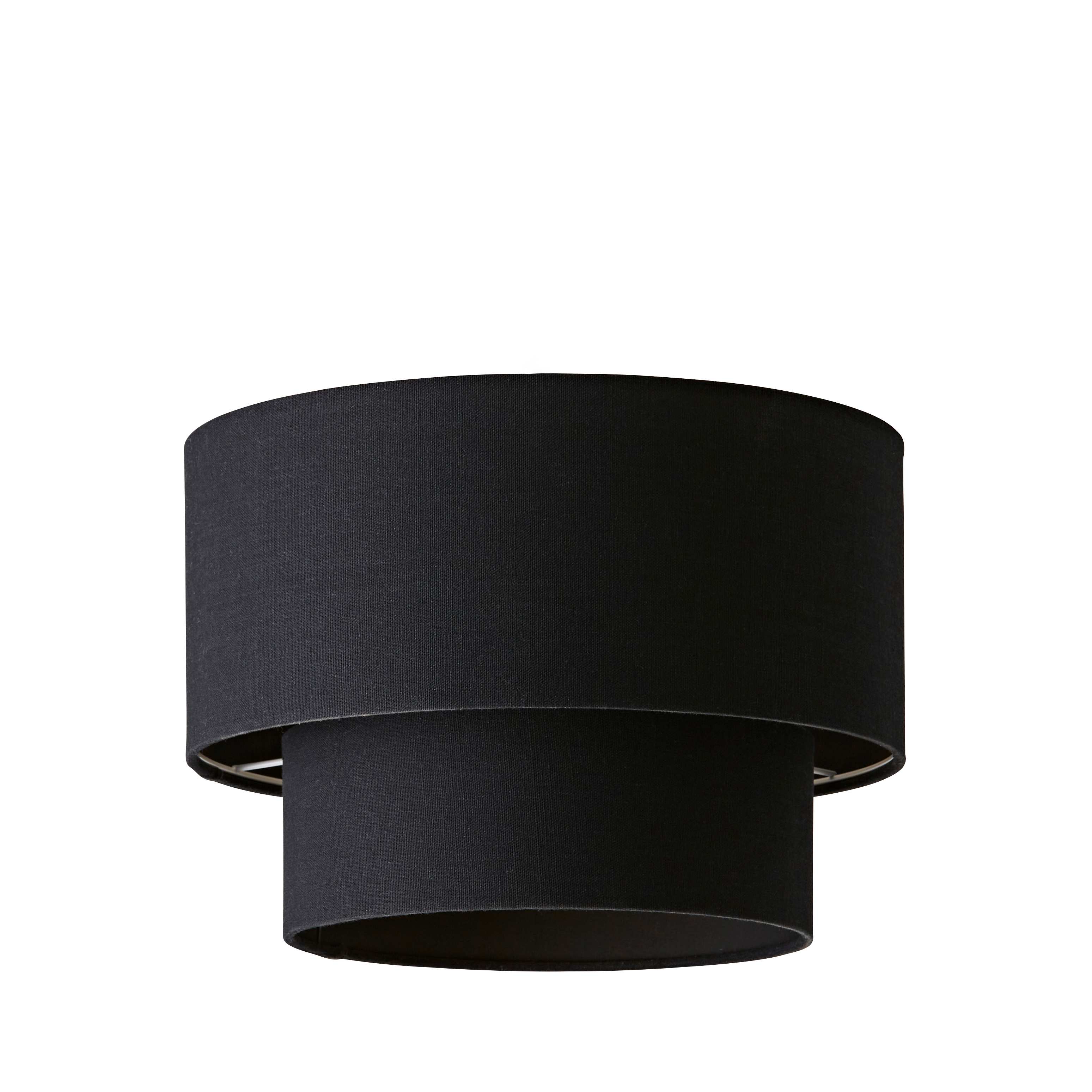 ValueLights Jodie Linen Two Tier Easy Fit Drum Ceiling Light Lamp Shade with Bulb in Black