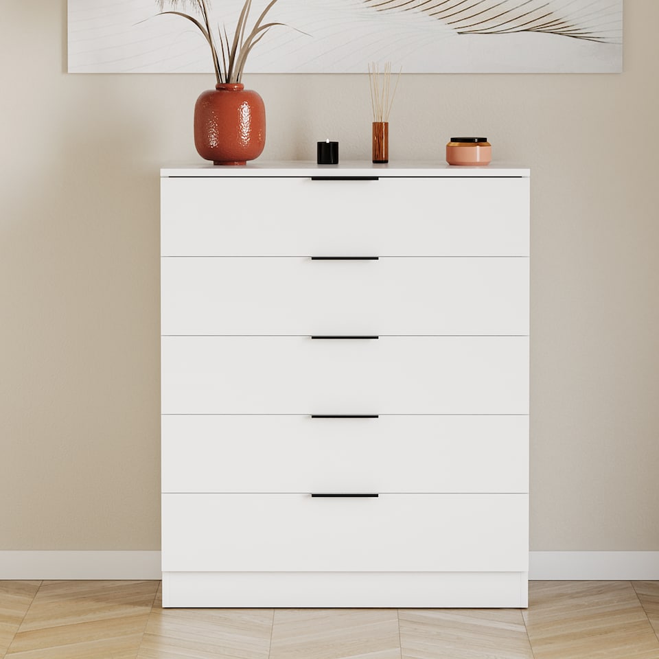 image 1 of Vida Designs Trega 5 Drawer Chest of Drawers Bedroom Clothing Organiser Storage Unit - White