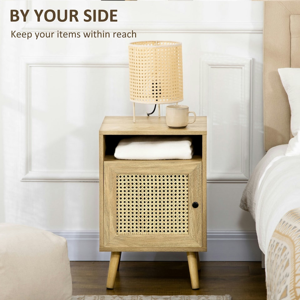 image 1 of HOMCOM Nightstand, Rattan Bedside Table, Sofa Side Table