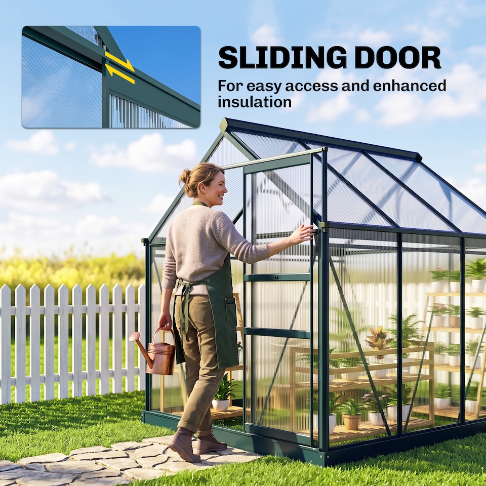image 1 of Outsunny 6x6ft Walk-In Polycarbonate Greenhouse Plant Grow Galvanized Aluminium | Green