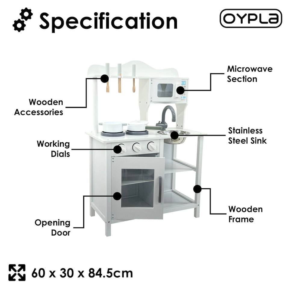 image 1 of Childrens Kids Roleplay Wooden Play Kitchen Cooking Playset with Utensils