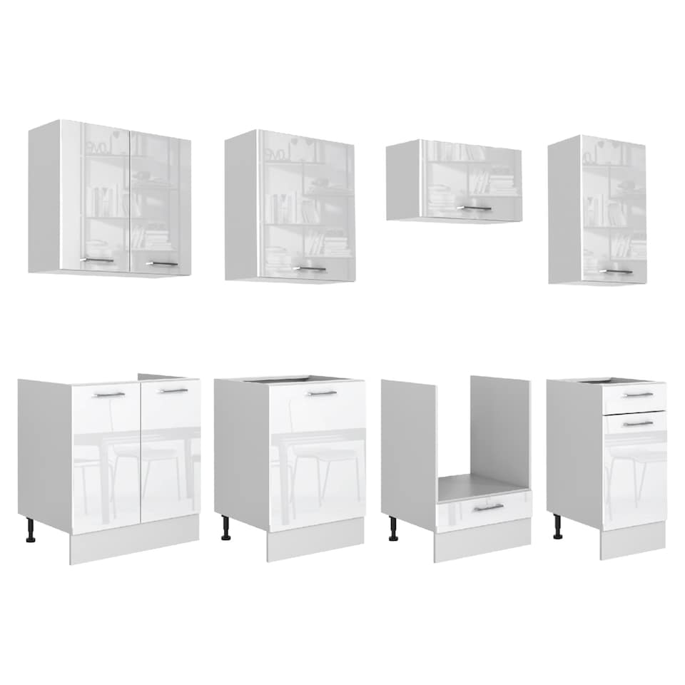 image 1 of Ella Kitchen Cabinets 8 Unit Set Complete Fitted - White Gloss 2400mm