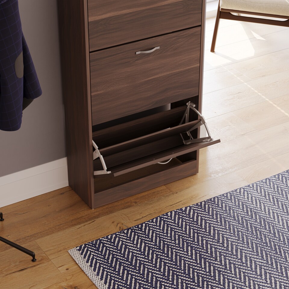 image 1 of Vida Designs 3 Drawer Shoe Cabinet Shoe Rack Storage Cupboard, Walnut