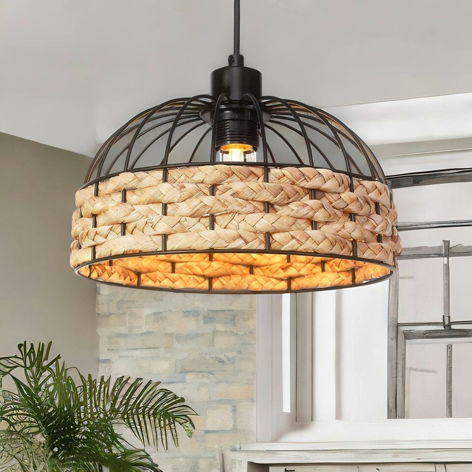 image 1 of Rope And Metal Ceiling Light Pendant Shade Brown Brown