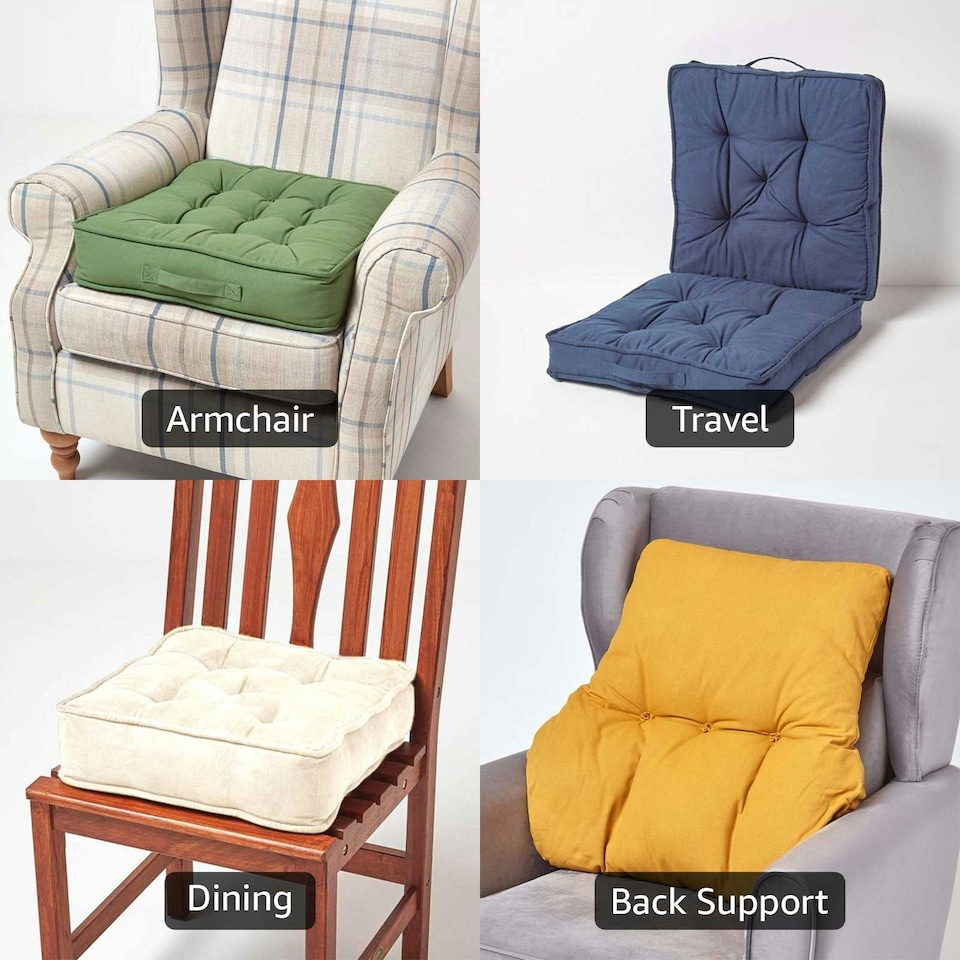 image 1 of Homescapes Forest Green Cotton Armchair Booster Cushion | Green