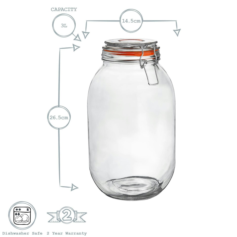 image 1 of Argon Tableware Glass Storage Jars - 3 Litre - Orange Seal - Pack of 3