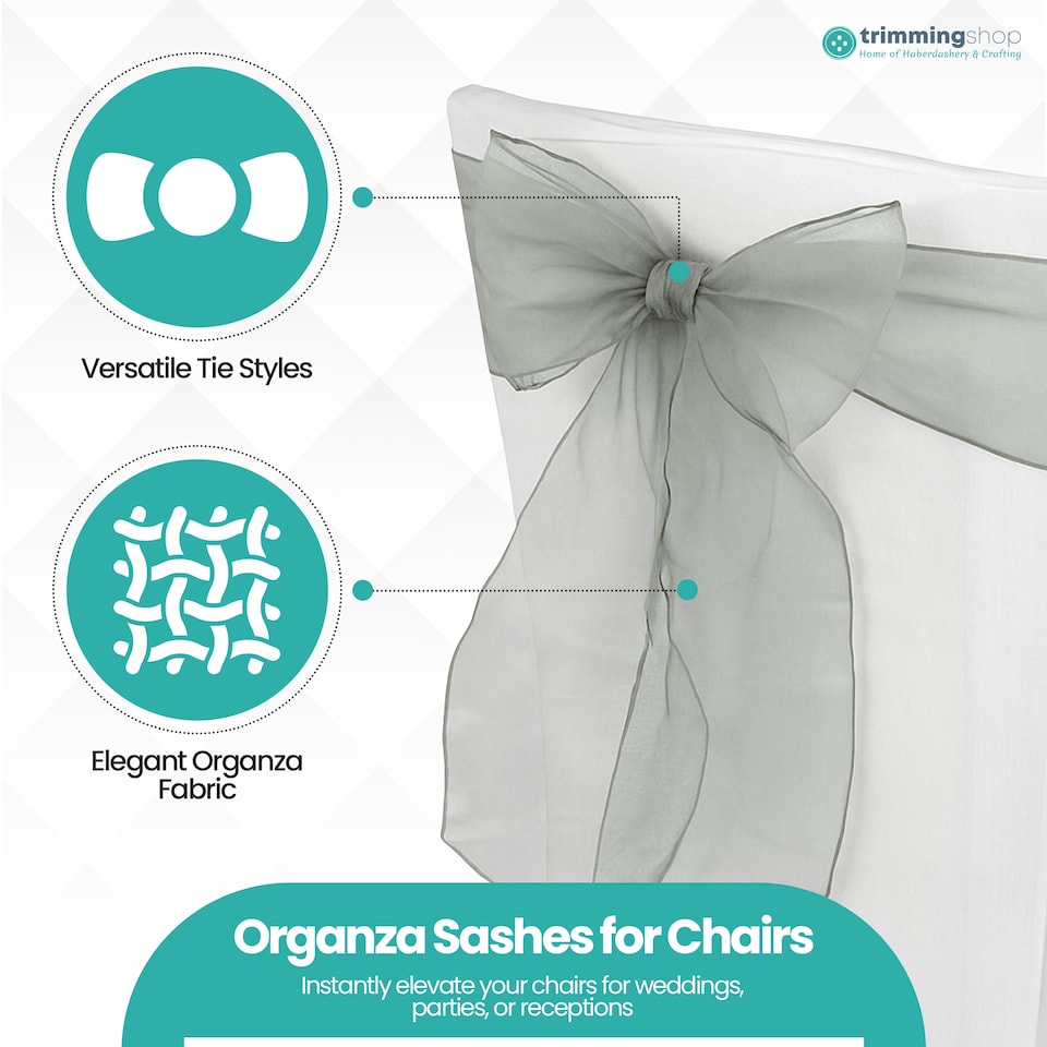 image 1 of 17 x 280cm Organza Chair Sashes, Sheer Sash Ties - 1pc