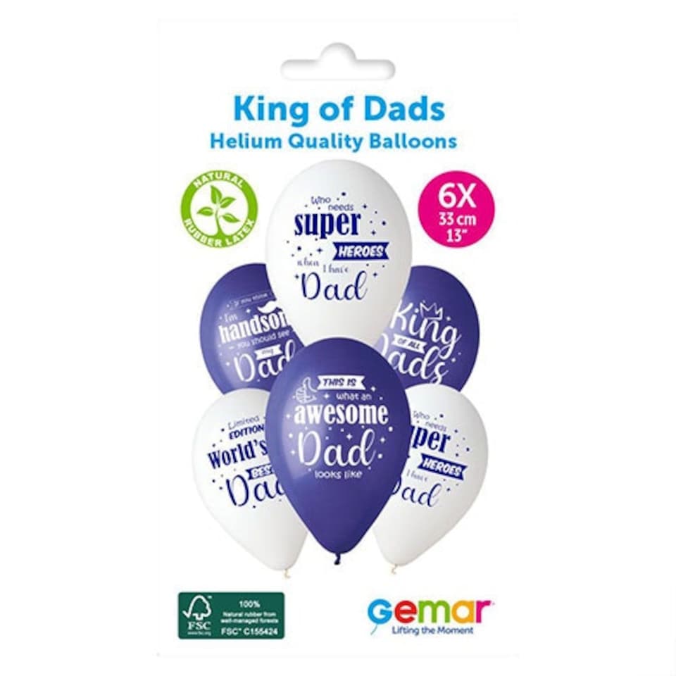 image 1 of King of all Dads Blue & White Latex Balloons 33cm / 13 in - Pack of 6
