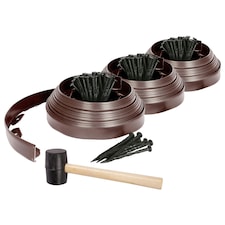 Harbour Housewares Flexible Plastic Lawn Edging with 120 Pegs & Mallet - 30m x 4cm - Brown