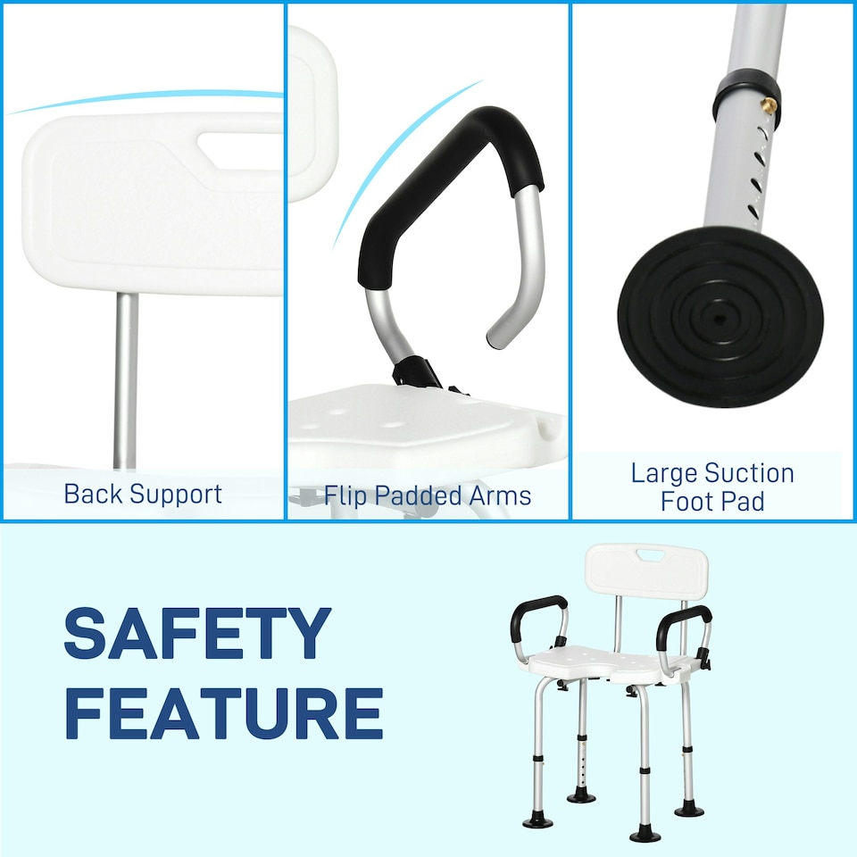 image 1 of HOMCOM Adjustable Shower Stool with Foot Pads for Elderly Disabled Blue