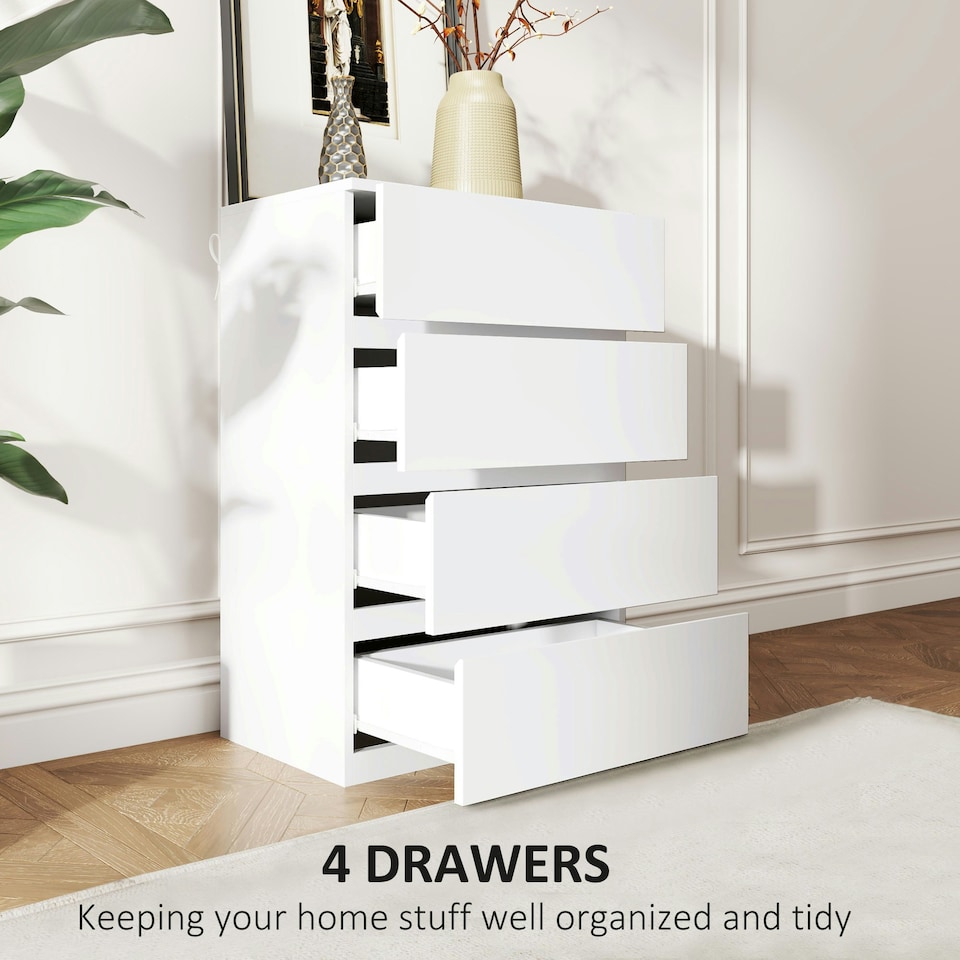 image 1 of HOMCOM Bedroom Chest of Drawers, 4 Drawers Dresser, Drawer Unit, White
