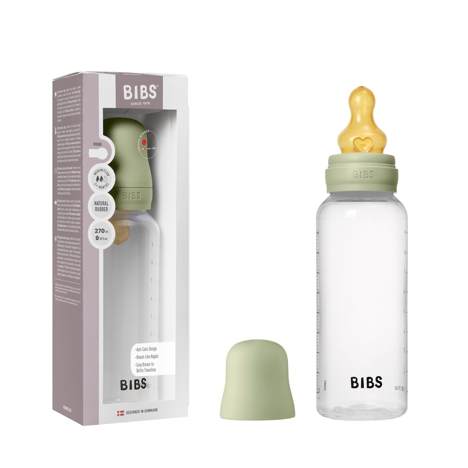 image 1 of BIBS BPA-Free PP 270ml Baby Bottle Latex 1 Pack Medium Flow Sage | Green | M