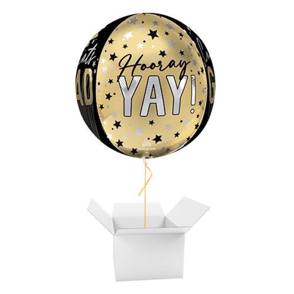 image 1 of Sparkling Stripes Grad Graduation Orbz Foil Helium Balloon - Inflated Balloon in a Box Black