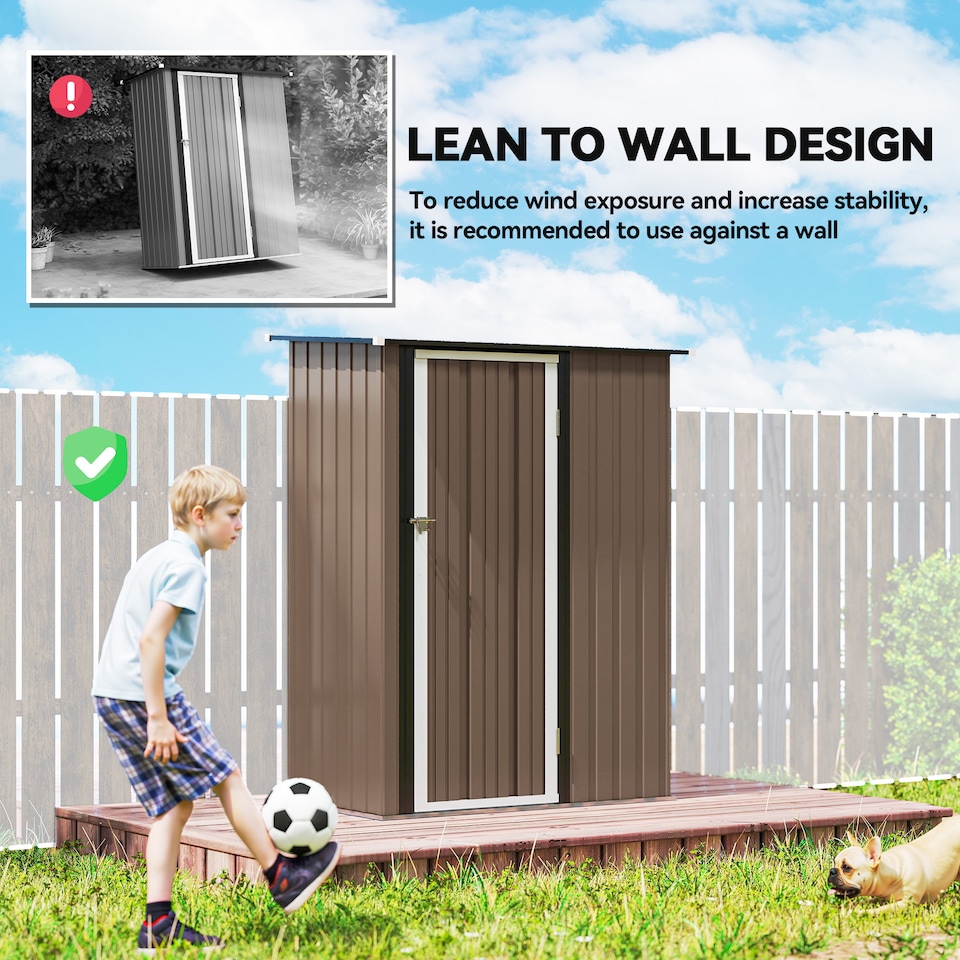 image 1 of Outsunny Outdoor Storage Shed Steel Garden Shed w/ Lockable Door Brown | Brown | 142cm x 86cm x 189cm