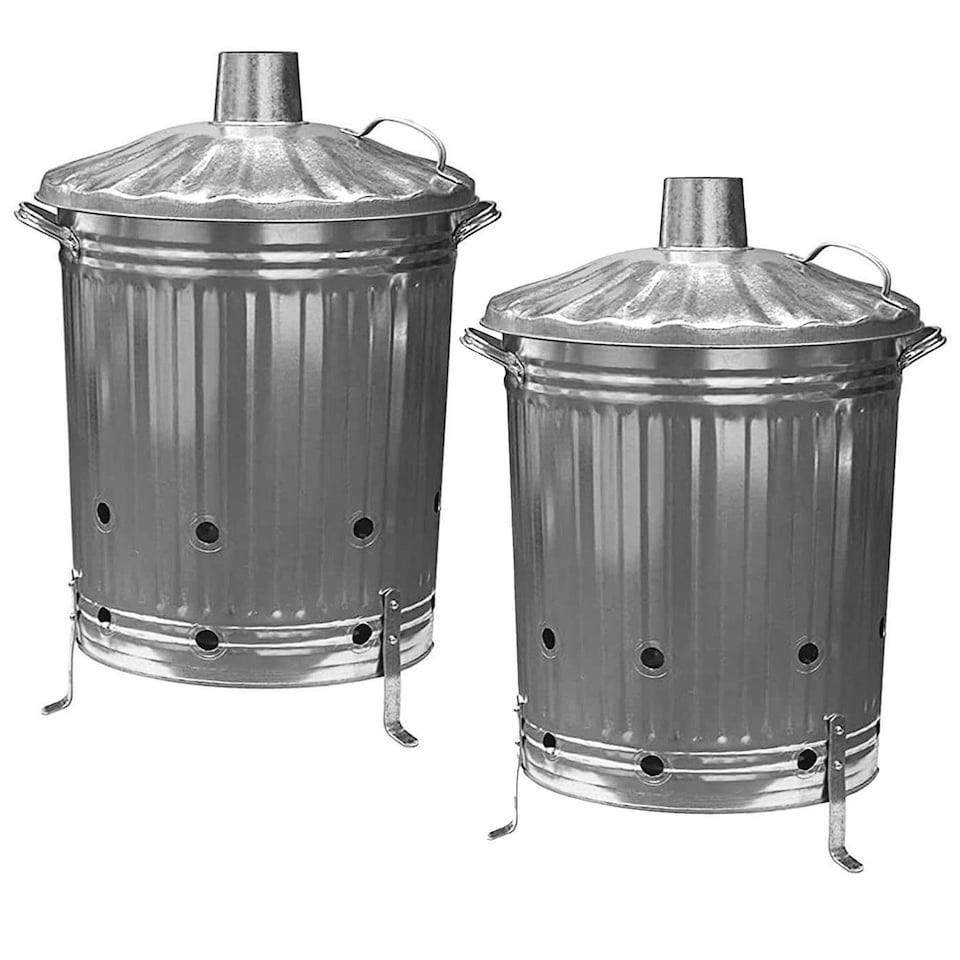 image 1 of 1 x 90L Heavy Duty Galvanised Metal Fire Burning Incinerator Bin With Lid & Handles