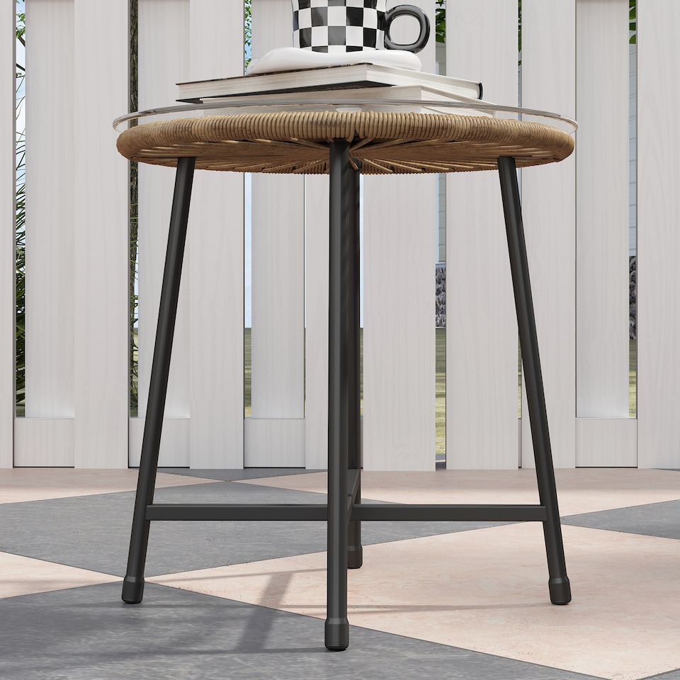 image 1 of Outsunny Rattan Bistro Set, Small Balcony Furniture with Cushion, Light Grey
