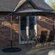 image 2 of Outdoor 4 Person Rectangular Glass Top Garden Dining Table Chairs With Grey Banana Parasol and Base