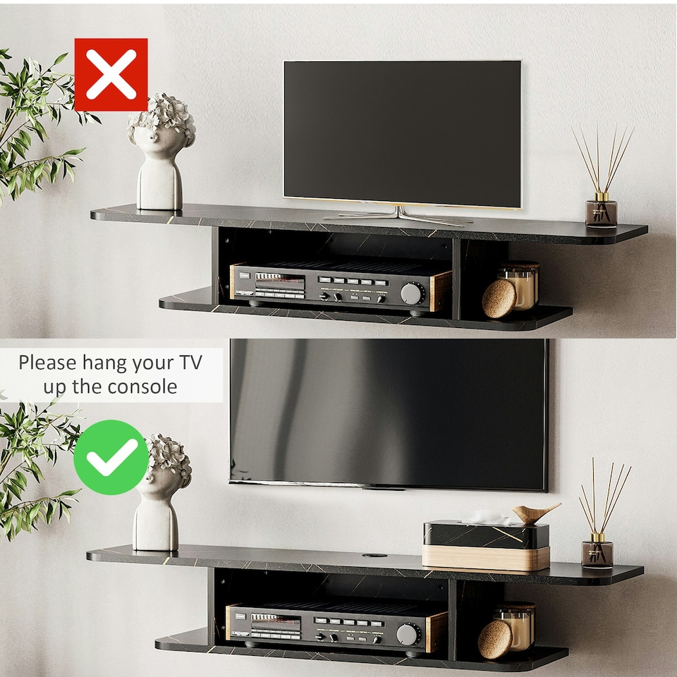 image 1 of HOMCOM Wall Mounted TV  Stand Entertainment Unit with Storage Shelf, Black