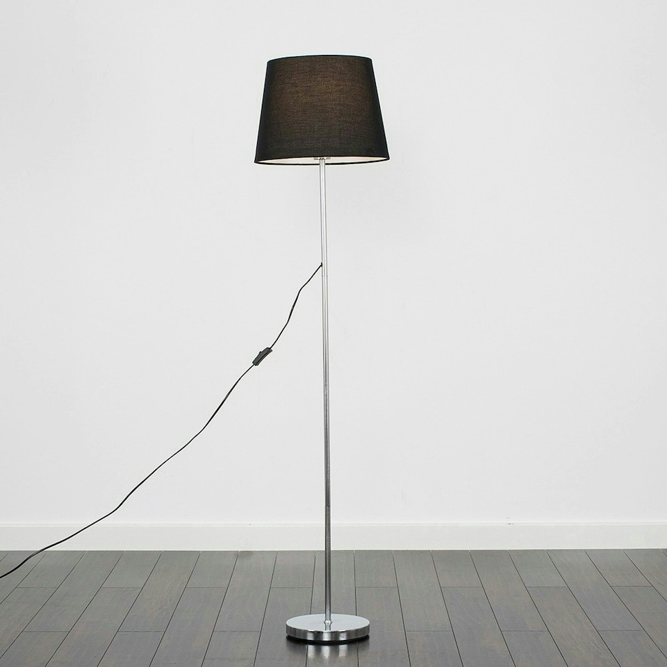 image 1 of ValueLights Charlie Chrome Floor Lamp Black Taper Shade