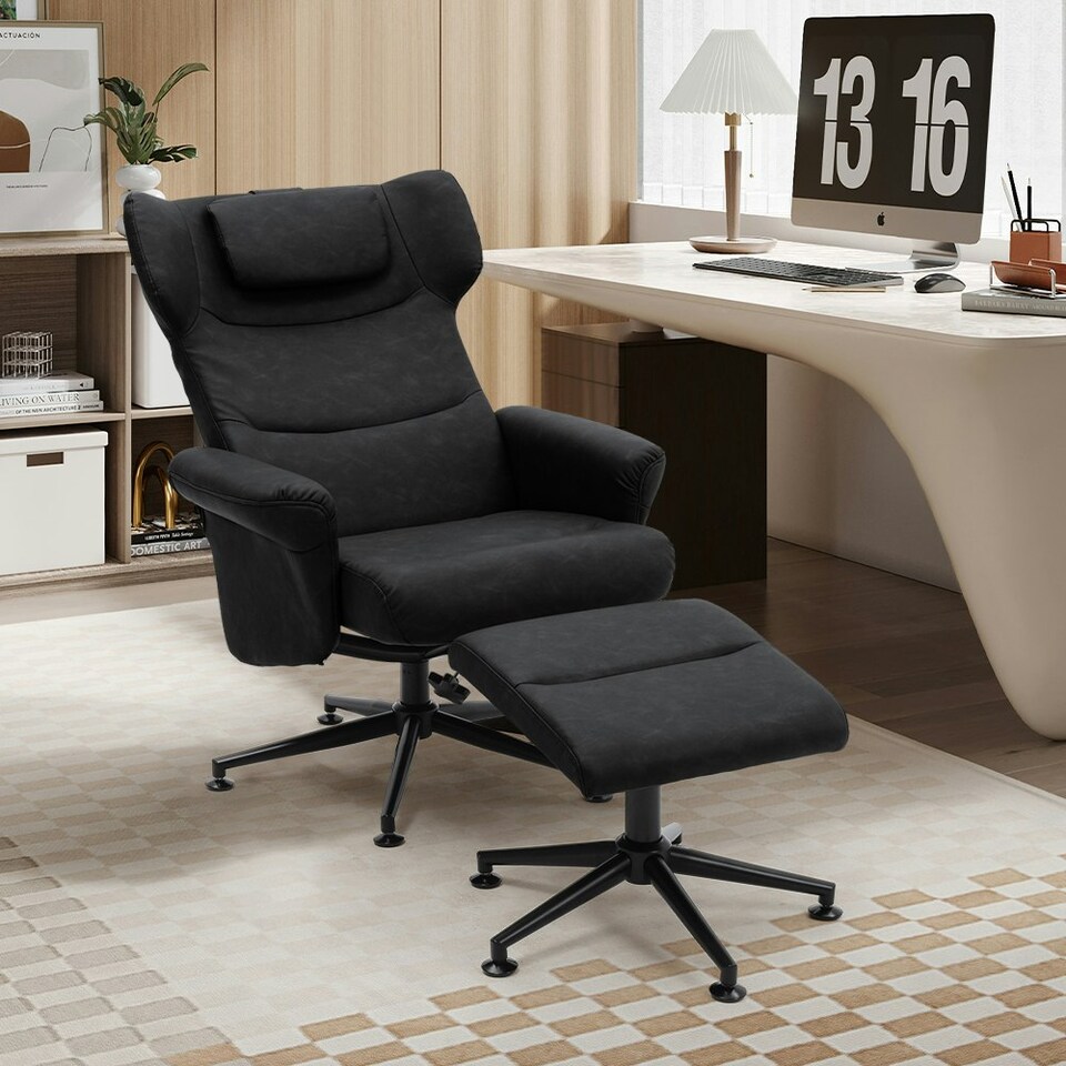 image 1 of Living and Home Faux Leather Swivel Armchair with Matching Footstool