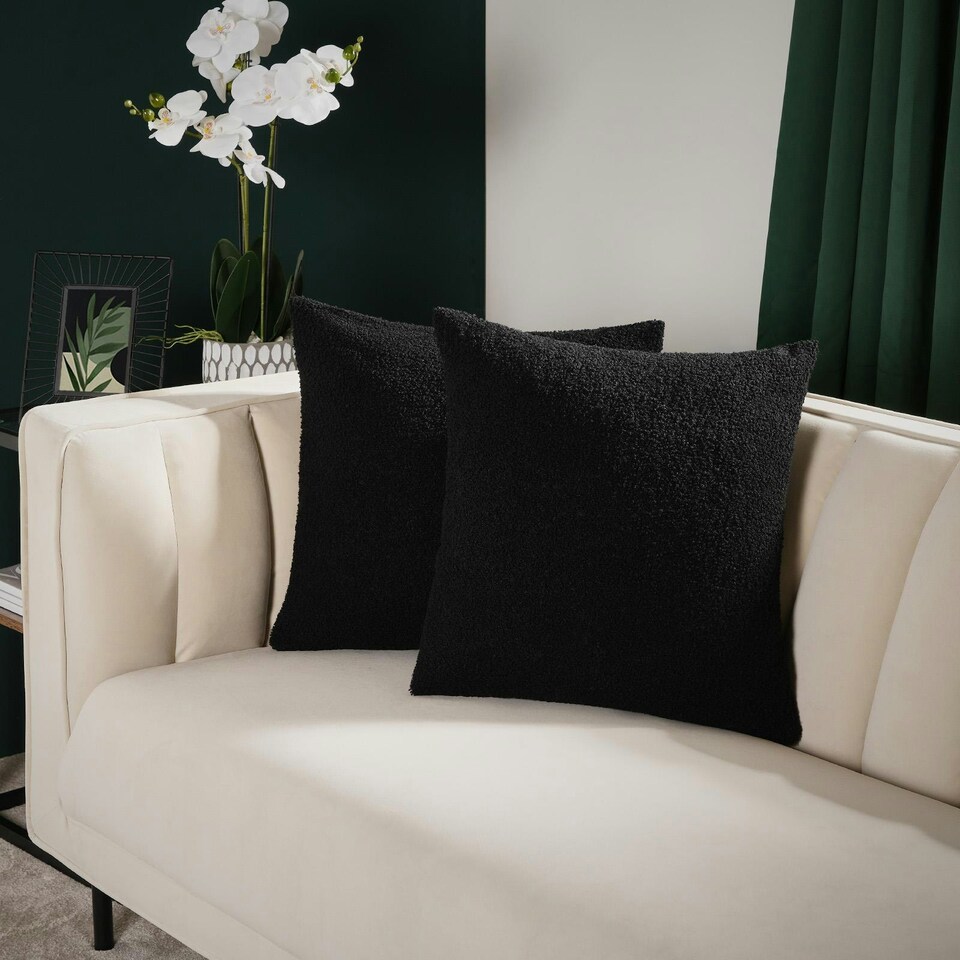 image 1 of OHS 2 x Soft Boucle Fleece Cushion Covers, 45x45cm - Black
