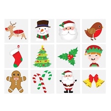 Assorted Christmas Characters Mini Tattoo Stickers - Pack of 12