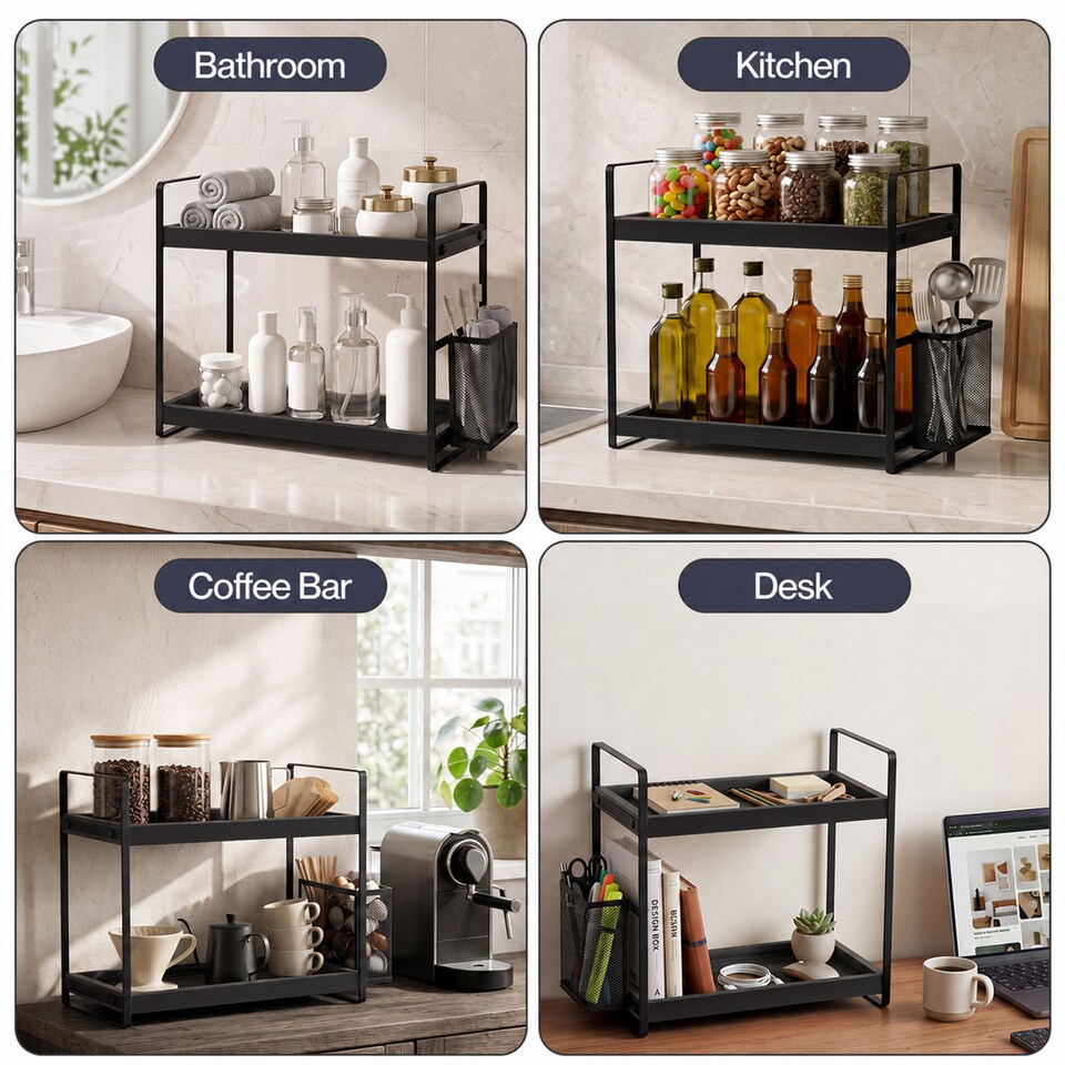 image 1 of Levede Bathroom Organiser Countertop 2 Tier Perfume Skincare Storage Shelf Black