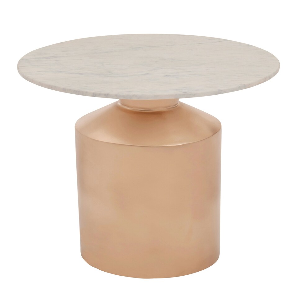image 1 of Interiors by Premier Marble Top Gold Base Side Table, Contemporary End Table in Bottleneck Design, Sturdy Iron Base Gold