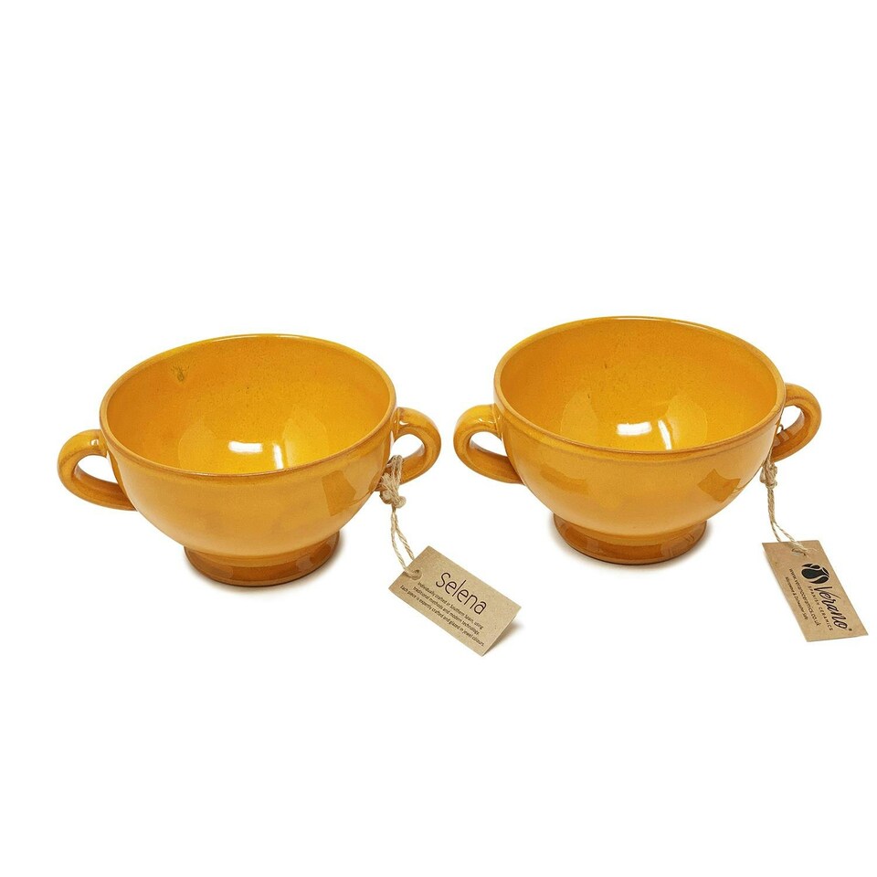 image 1 of Verano Spanish Ceramics Selena Glazed Set of 2 Soup Bowls - 9.5x14cm Orange Orange