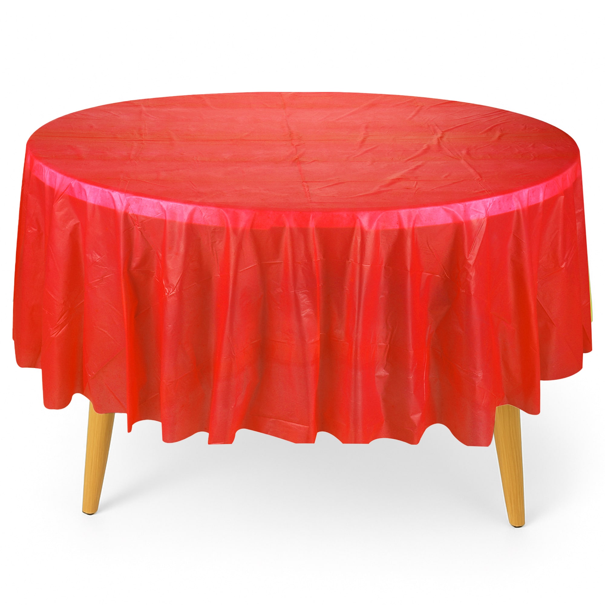 Neel Blue 84" Round PVC Tablecloth, Disposable Plastic Table Cover in Red