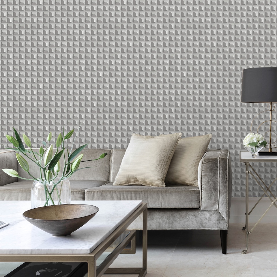 image 1 of Vymura M95684 Romero 3D Geo Wallpaper, Grey